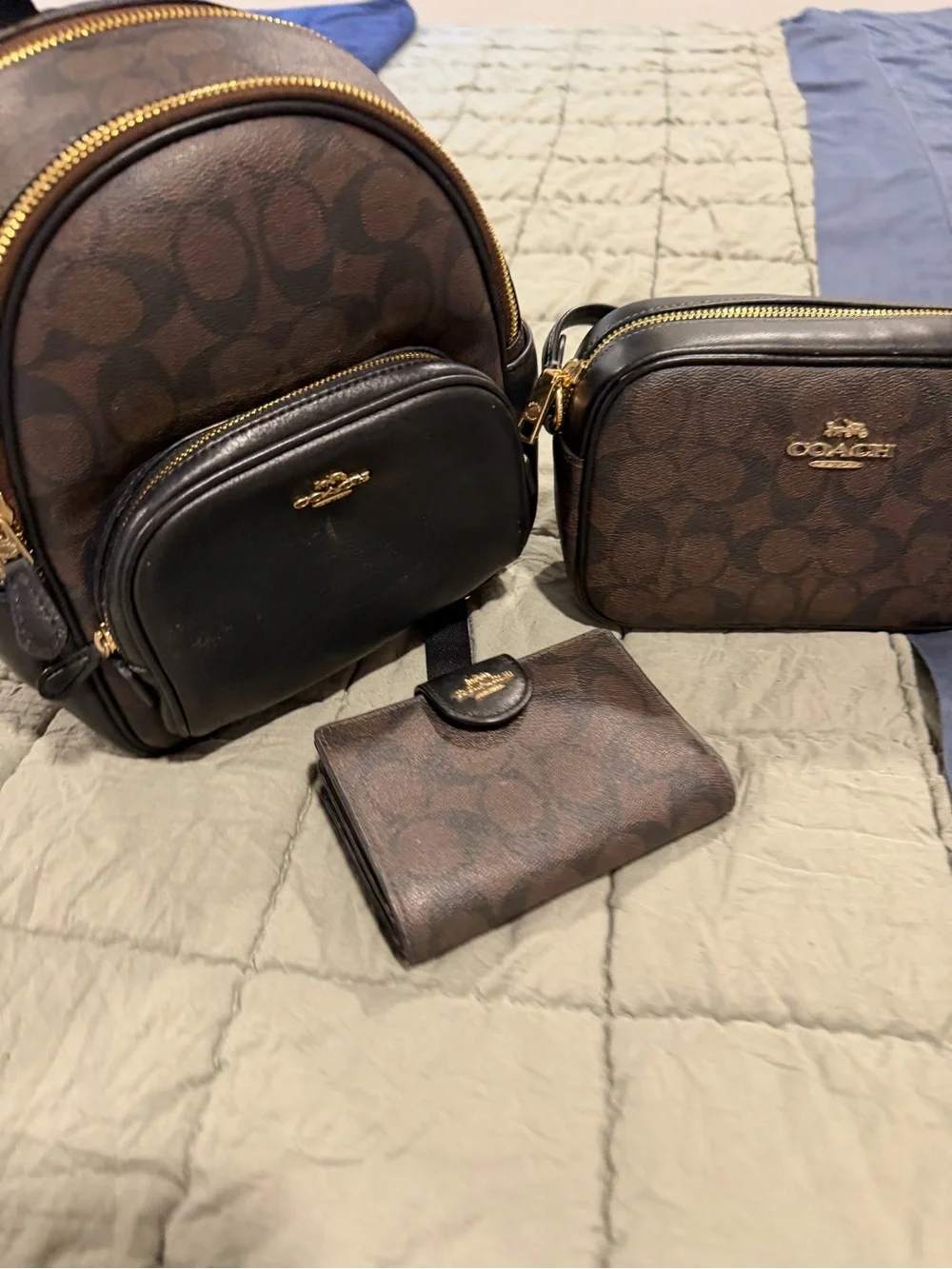 COACH Brown & Black Signature Monogram Crossbody Trio